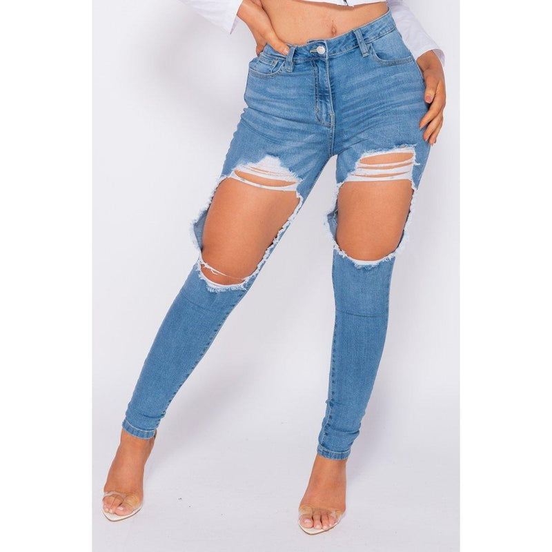 Glowed Up Distressed Skinny Jeans| Light - La Femme Chic Boutique