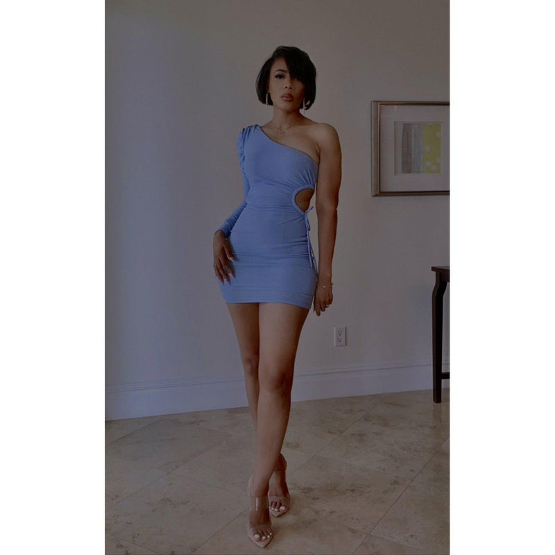 Here To Slay Cut Out One Shoulder Dress-Blue-Dresses-La Femme Chic Boutique