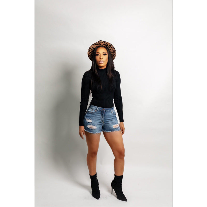 Knit Again Bodysuit- Black-Top-La Femme Chic Boutique