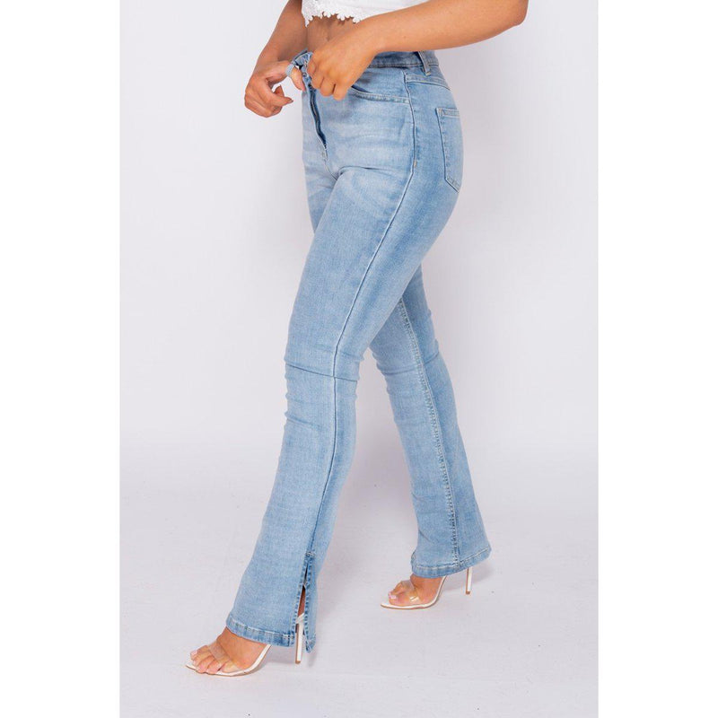 Paige Side Split Jeans| Light - La Femme Chic Boutique