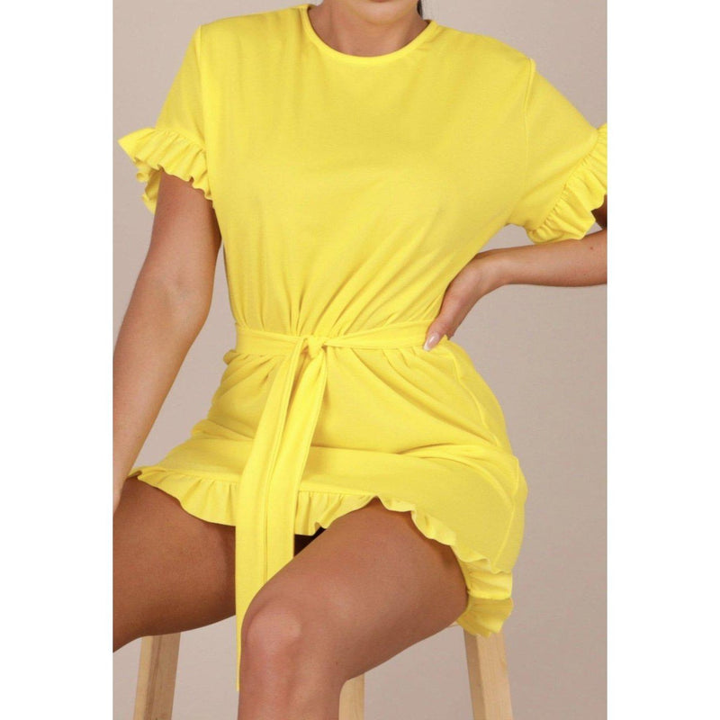 Reign Ruffle Mini Dress| Yellow-Dresses-La Femme Chic Boutique