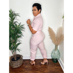 Stunner Utility Jumpsuit- Pink - La Femme Chic Boutique